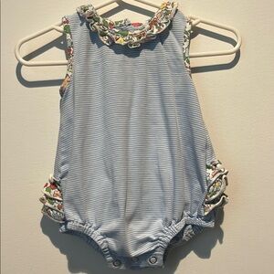 Serendipity by Shrimp & Grits Kids Blue Stripe Ruffle Bubble.  Size 6M.